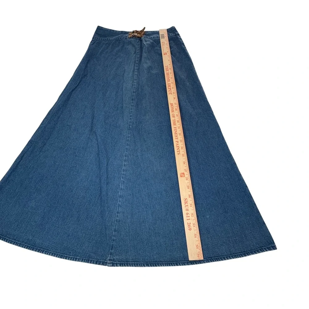 Vtg Talbots‎ Denim Maxi Skirt Buckle Waist Western Boho Coastal Cowgirl Modest 6